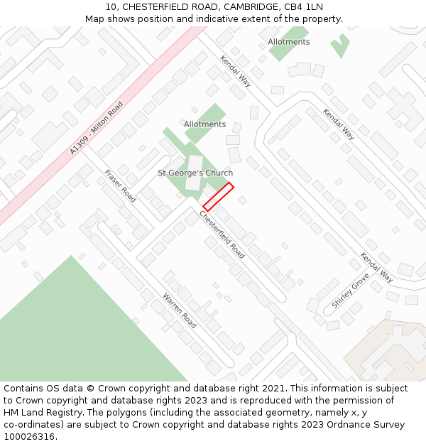 10, CHESTERFIELD ROAD, CAMBRIDGE, CB4 1LN: Location map and indicative extent of plot