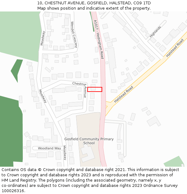 10, CHESTNUT AVENUE, GOSFIELD, HALSTEAD, CO9 1TD: Location map and indicative extent of plot