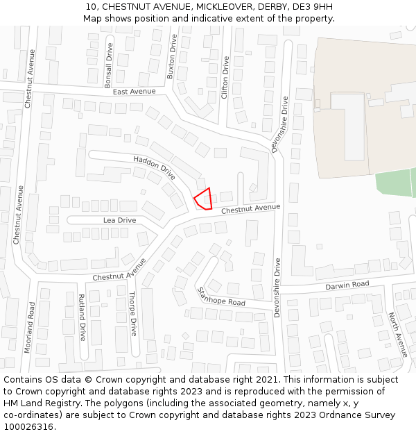 10, CHESTNUT AVENUE, MICKLEOVER, DERBY, DE3 9HH: Location map and indicative extent of plot