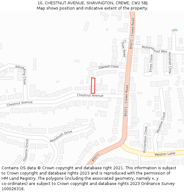 10, CHESTNUT AVENUE, SHAVINGTON, CREWE, CW2 5BJ: Location map and indicative extent of plot