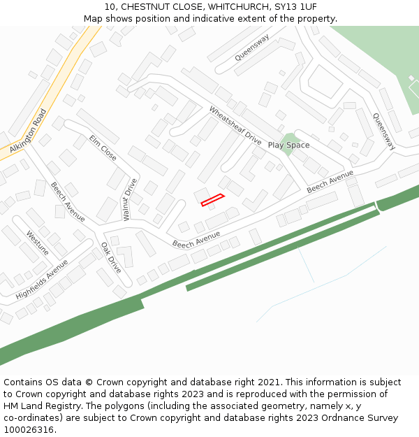 10, CHESTNUT CLOSE, WHITCHURCH, SY13 1UF: Location map and indicative extent of plot