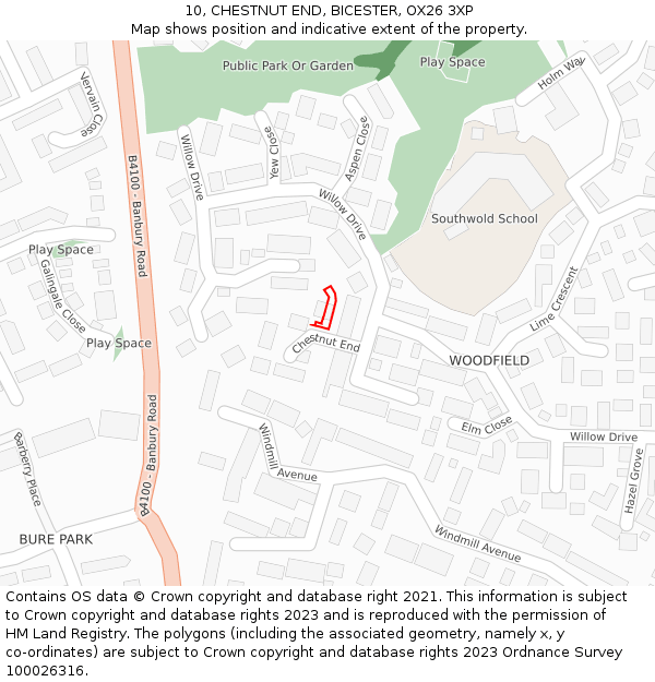 10, CHESTNUT END, BICESTER, OX26 3XP: Location map and indicative extent of plot