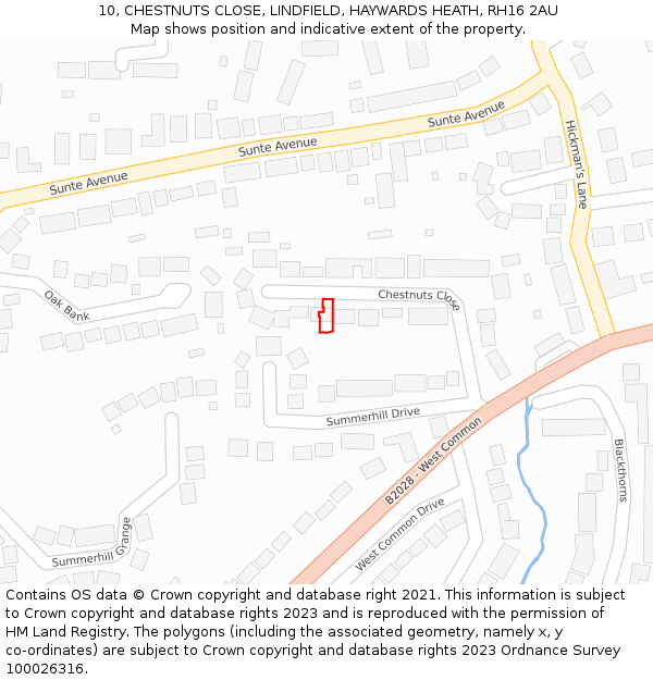 10, CHESTNUTS CLOSE, LINDFIELD, HAYWARDS HEATH, RH16 2AU: Location map and indicative extent of plot