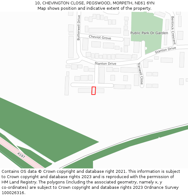 10, CHEVINGTON CLOSE, PEGSWOOD, MORPETH, NE61 6YN: Location map and indicative extent of plot