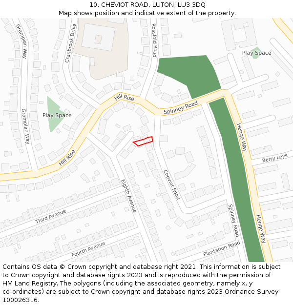 10, CHEVIOT ROAD, LUTON, LU3 3DQ: Location map and indicative extent of plot