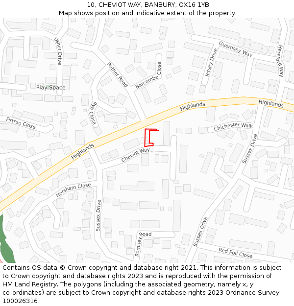 10, CHEVIOT WAY, BANBURY, OX16 1YB: Location map and indicative extent of plot