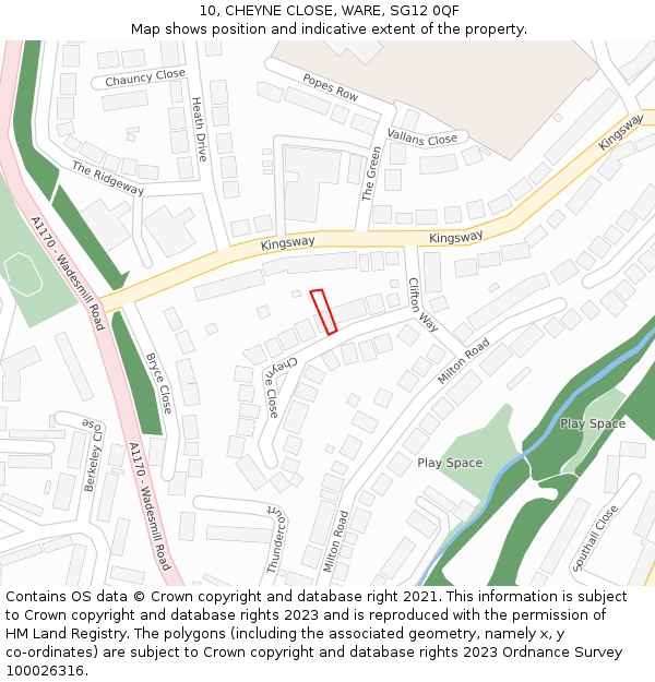 10, CHEYNE CLOSE, WARE, SG12 0QF: Location map and indicative extent of plot