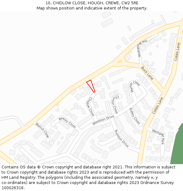 10, CHIDLOW CLOSE, HOUGH, CREWE, CW2 5RE: Location map and indicative extent of plot