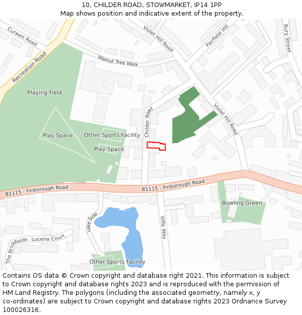 10, CHILDER ROAD, STOWMARKET, IP14 1PP: Location map and indicative extent of plot