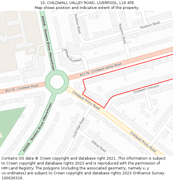 10, CHILDWALL VALLEY ROAD, LIVERPOOL, L16 4PE: Location map and indicative extent of plot