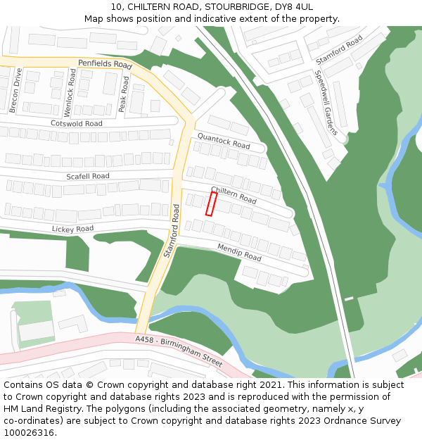 10, CHILTERN ROAD, STOURBRIDGE, DY8 4UL: Location map and indicative extent of plot