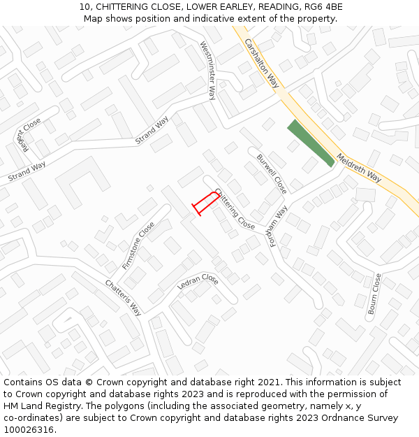 10, CHITTERING CLOSE, LOWER EARLEY, READING, RG6 4BE: Location map and indicative extent of plot