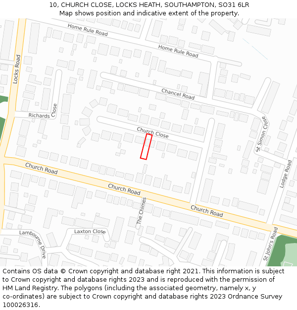 10, CHURCH CLOSE, LOCKS HEATH, SOUTHAMPTON, SO31 6LR: Location map and indicative extent of plot