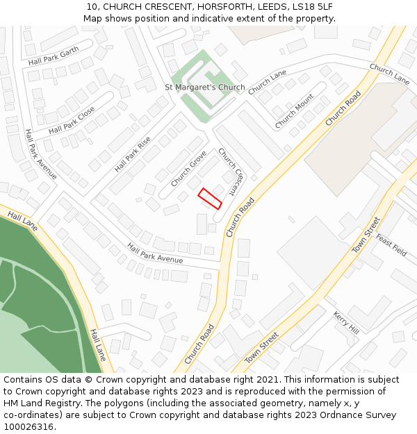 10, CHURCH CRESCENT, HORSFORTH, LEEDS, LS18 5LF: Location map and indicative extent of plot