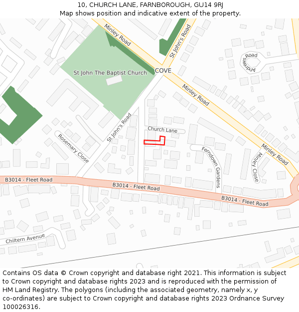 10, CHURCH LANE, FARNBOROUGH, GU14 9RJ: Location map and indicative extent of plot