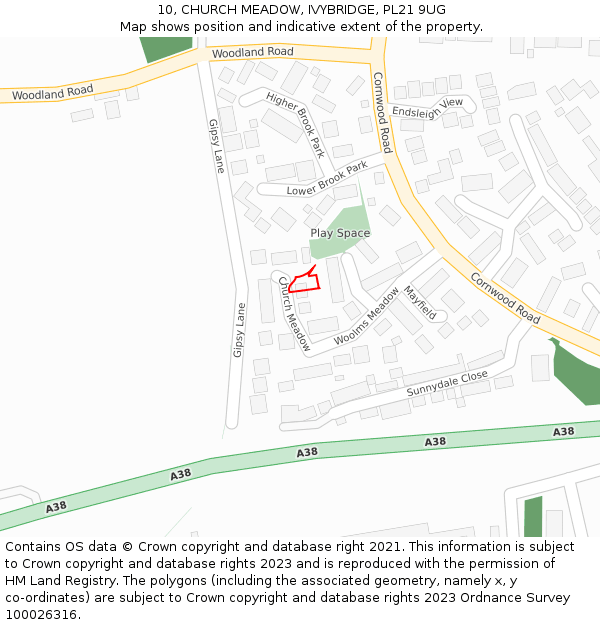 10, CHURCH MEADOW, IVYBRIDGE, PL21 9UG: Location map and indicative extent of plot