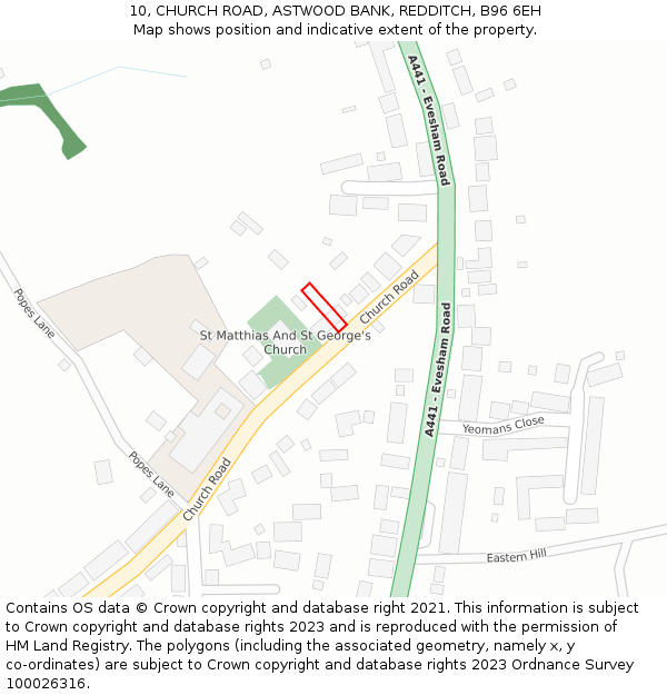 10, CHURCH ROAD, ASTWOOD BANK, REDDITCH, B96 6EH: Location map and indicative extent of plot