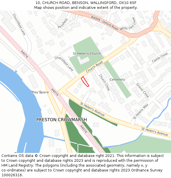 10, CHURCH ROAD, BENSON, WALLINGFORD, OX10 6SF: Location map and indicative extent of plot