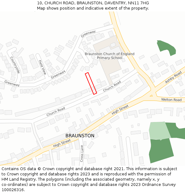 10, CHURCH ROAD, BRAUNSTON, DAVENTRY, NN11 7HG: Location map and indicative extent of plot