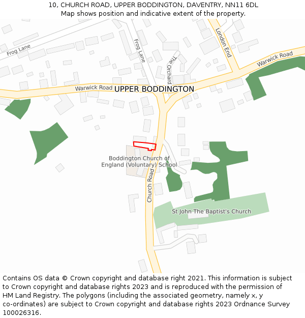 10, CHURCH ROAD, UPPER BODDINGTON, DAVENTRY, NN11 6DL: Location map and indicative extent of plot