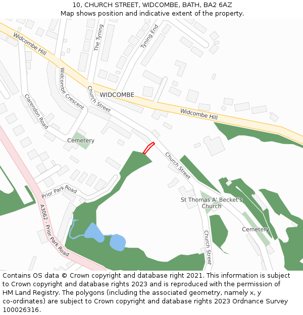 10, CHURCH STREET, WIDCOMBE, BATH, BA2 6AZ: Location map and indicative extent of plot