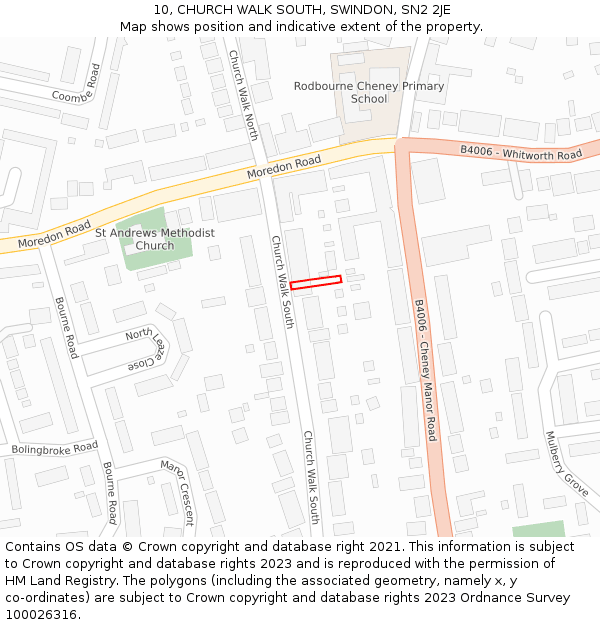 10, CHURCH WALK SOUTH, SWINDON, SN2 2JE: Location map and indicative extent of plot