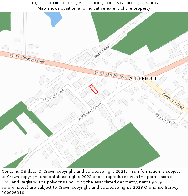 10, CHURCHILL CLOSE, ALDERHOLT, FORDINGBRIDGE, SP6 3BG: Location map and indicative extent of plot