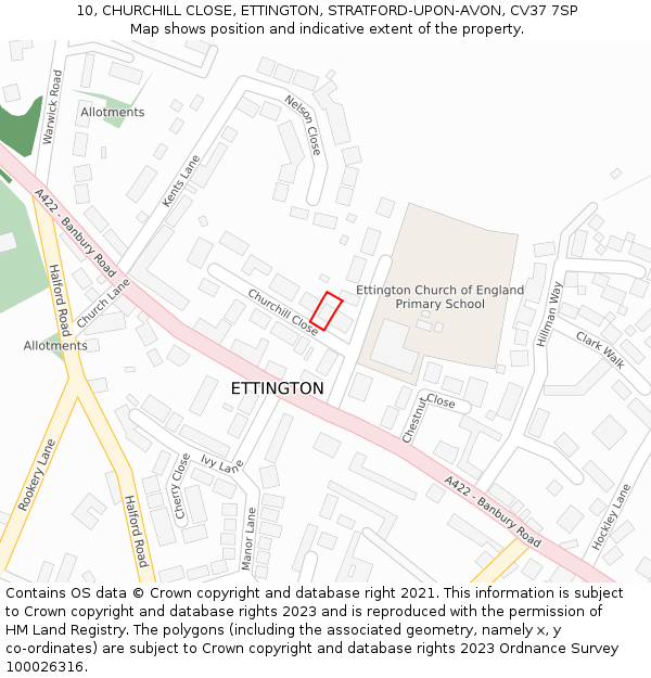 10, CHURCHILL CLOSE, ETTINGTON, STRATFORD-UPON-AVON, CV37 7SP: Location map and indicative extent of plot