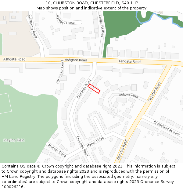 10, CHURSTON ROAD, CHESTERFIELD, S40 1HP: Location map and indicative extent of plot