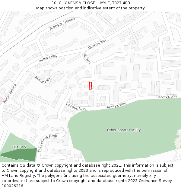 10, CHY KENSA CLOSE, HAYLE, TR27 4RR: Location map and indicative extent of plot