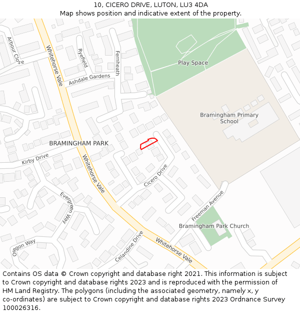 10, CICERO DRIVE, LUTON, LU3 4DA: Location map and indicative extent of plot