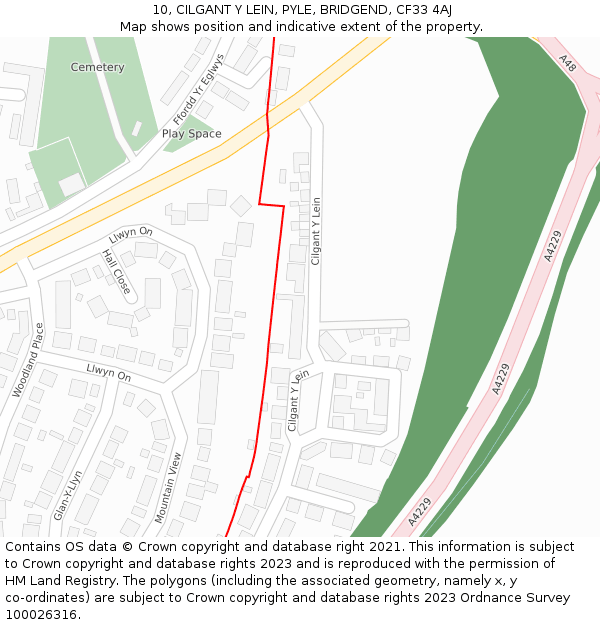 10, CILGANT Y LEIN, PYLE, BRIDGEND, CF33 4AJ: Location map and indicative extent of plot