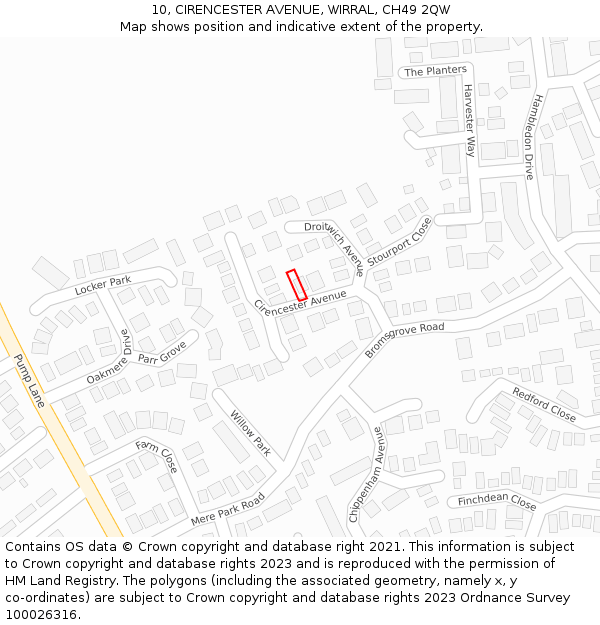 10, CIRENCESTER AVENUE, WIRRAL, CH49 2QW: Location map and indicative extent of plot