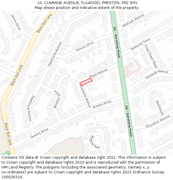 10, CLAIRANE AVENUE, FULWOOD, PRESTON, PR2 9YN: Location map and indicative extent of plot