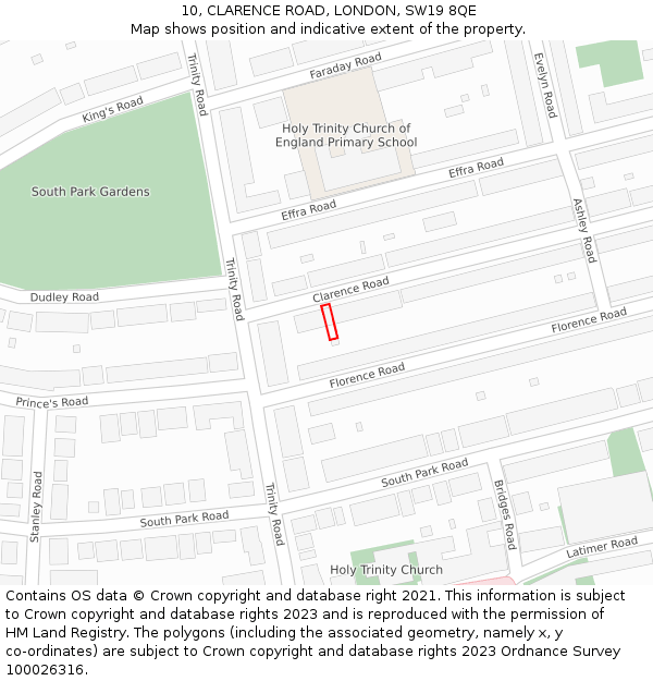 10, CLARENCE ROAD, LONDON, SW19 8QE: Location map and indicative extent of plot