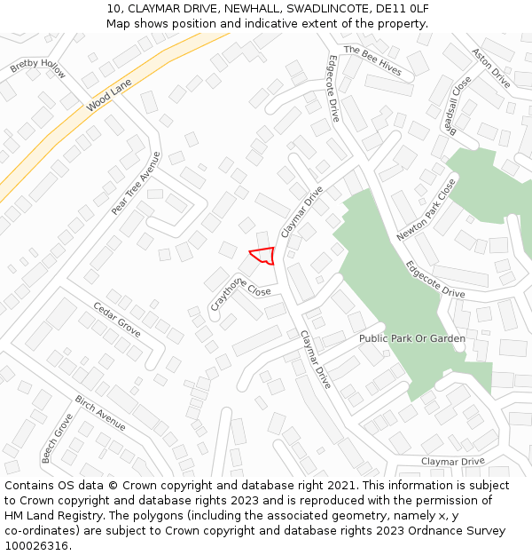 10, CLAYMAR DRIVE, NEWHALL, SWADLINCOTE, DE11 0LF: Location map and indicative extent of plot