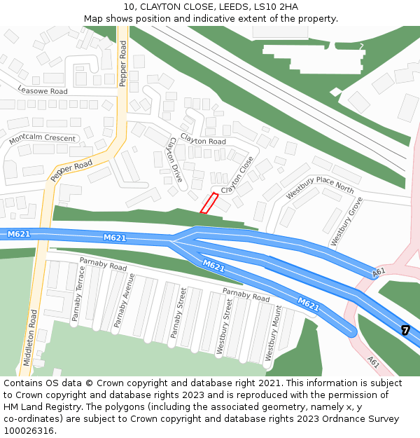 10, CLAYTON CLOSE, LEEDS, LS10 2HA: Location map and indicative extent of plot