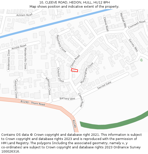 10, CLEEVE ROAD, HEDON, HULL, HU12 8PH: Location map and indicative extent of plot