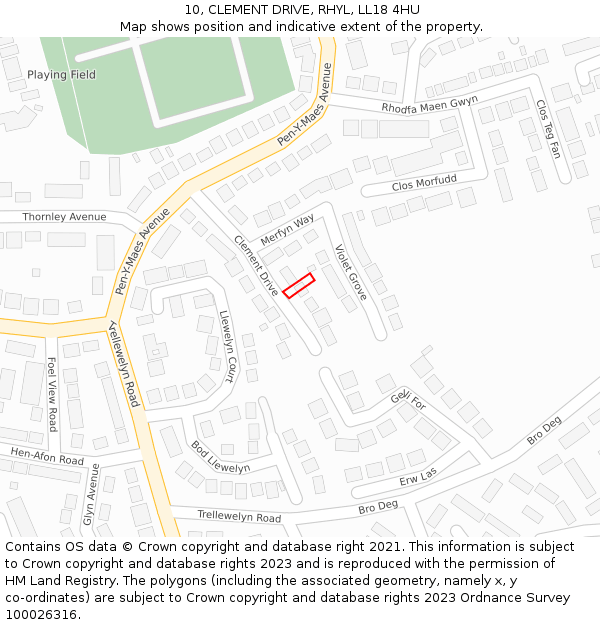 10, CLEMENT DRIVE, RHYL, LL18 4HU: Location map and indicative extent of plot