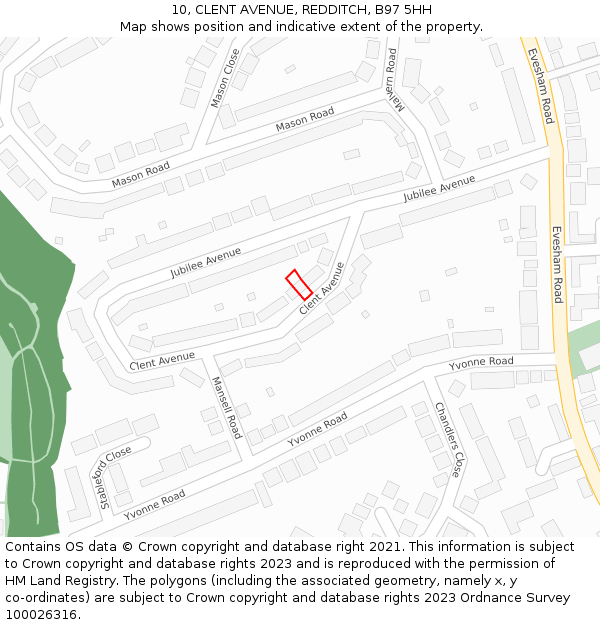 10, CLENT AVENUE, REDDITCH, B97 5HH: Location map and indicative extent of plot