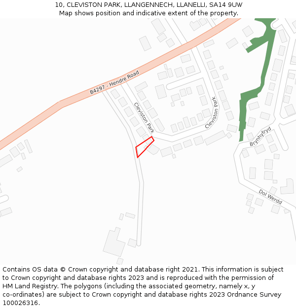 10, CLEVISTON PARK, LLANGENNECH, LLANELLI, SA14 9UW: Location map and indicative extent of plot