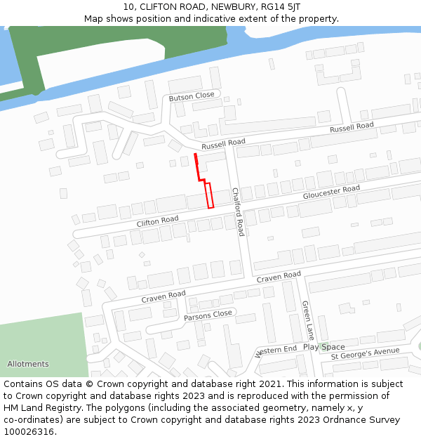 10, CLIFTON ROAD, NEWBURY, RG14 5JT: Location map and indicative extent of plot