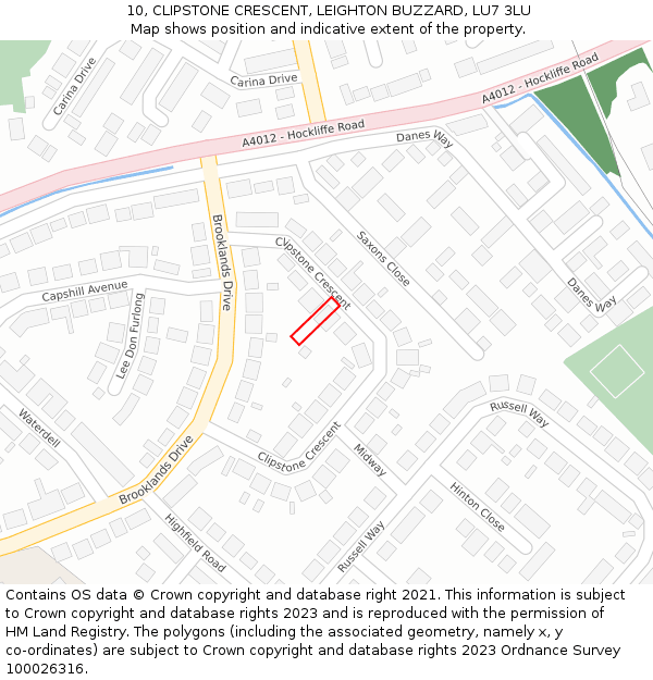 10, CLIPSTONE CRESCENT, LEIGHTON BUZZARD, LU7 3LU: Location map and indicative extent of plot