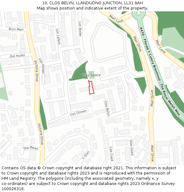 10, CLOS BELYN, LLANDUDNO JUNCTION, LL31 9AH: Location map and indicative extent of plot