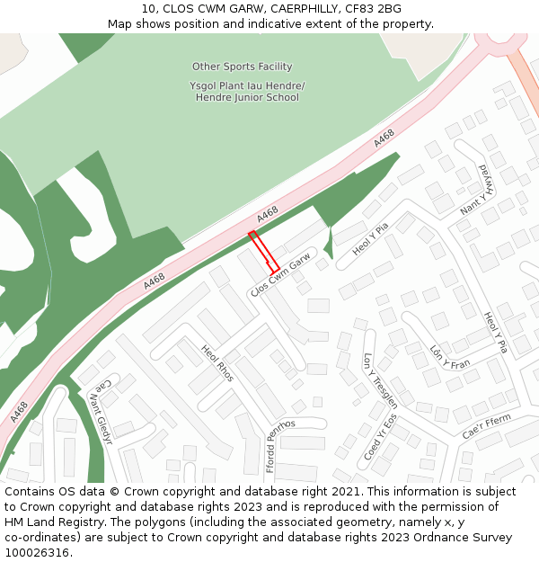 10, CLOS CWM GARW, CAERPHILLY, CF83 2BG: Location map and indicative extent of plot