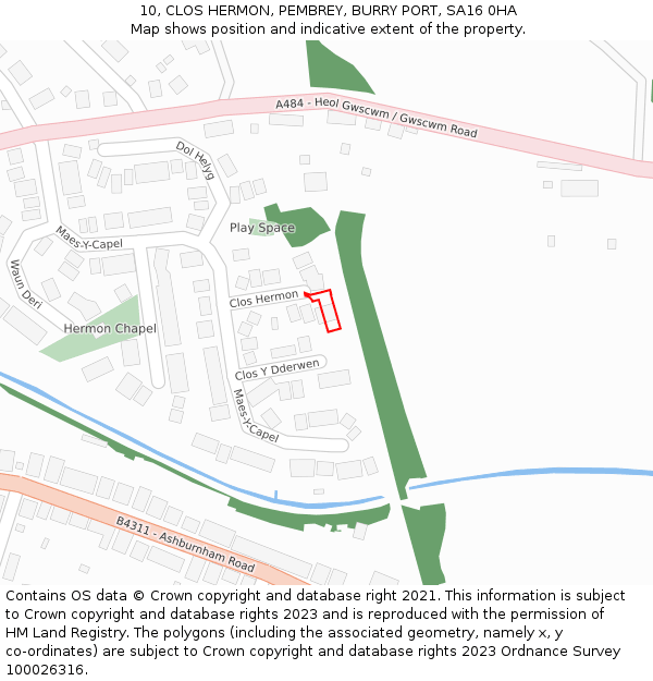 10, CLOS HERMON, PEMBREY, BURRY PORT, SA16 0HA: Location map and indicative extent of plot