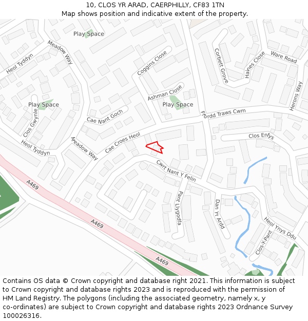 10, CLOS YR ARAD, CAERPHILLY, CF83 1TN: Location map and indicative extent of plot