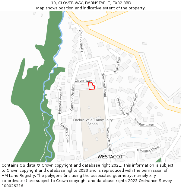 10, CLOVER WAY, BARNSTAPLE, EX32 8RD: Location map and indicative extent of plot