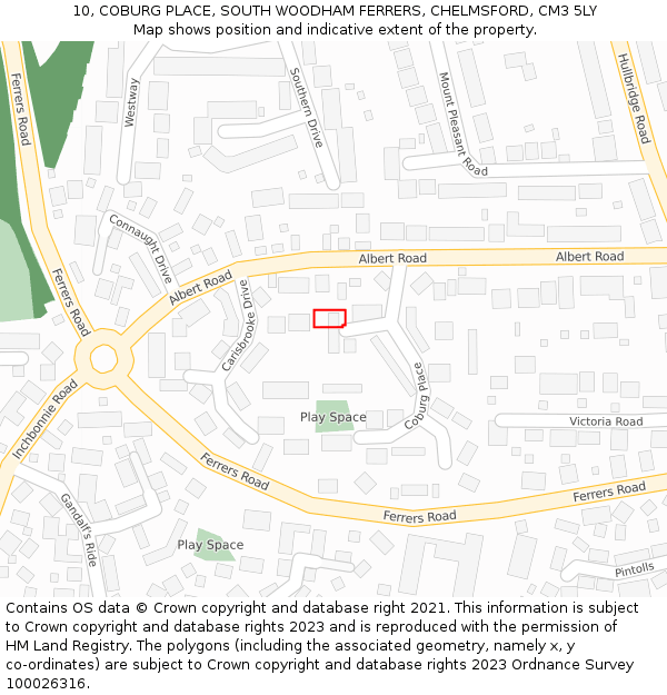 10, COBURG PLACE, SOUTH WOODHAM FERRERS, CHELMSFORD, CM3 5LY: Location map and indicative extent of plot