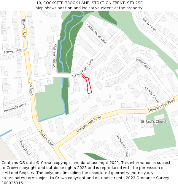 10, COCKSTER BROOK LANE, STOKE-ON-TRENT, ST3 2SE: Location map and indicative extent of plot